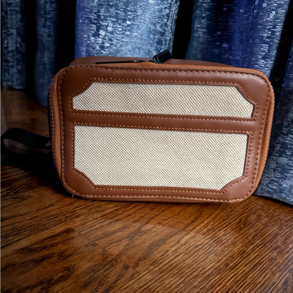 Brown and Cream Men's Bag